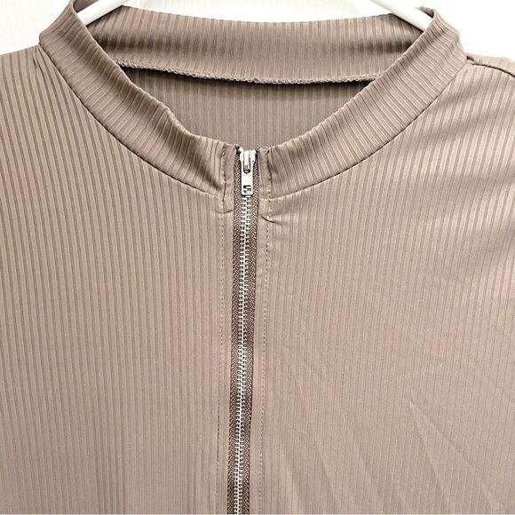 Brown Ribbed Bodycon Dress - Picture 2 of 4